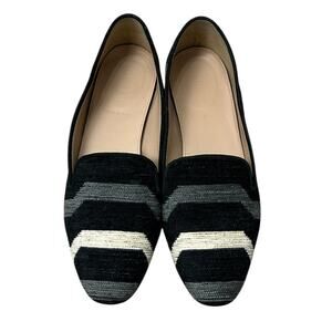 J. Crew Black and Gray Stripe Patterned Loafers Women's size 8